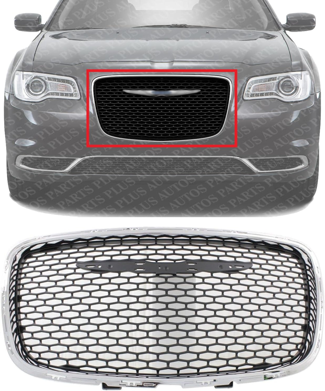 Front Grille Assembly Plastic Chrome Shell With Prime Insert Direct Replacement Compatible With 2015-2023 Chrysler 300 CH1200395 5SW16RXFAE