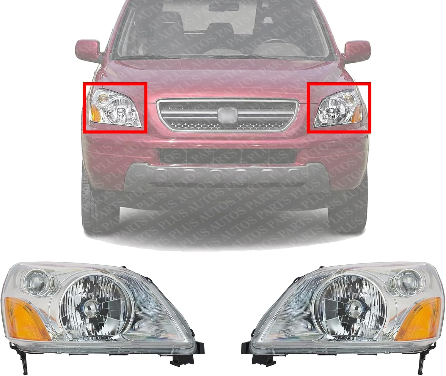 Set Of 2 Front Headlight Lens And Housing Right Passenger & Left Driver Side Direct Replacement Compatible With 2003-2005 Honda Pilot HO2518105 HO2519105 33151S9VA01 33101S9VA01