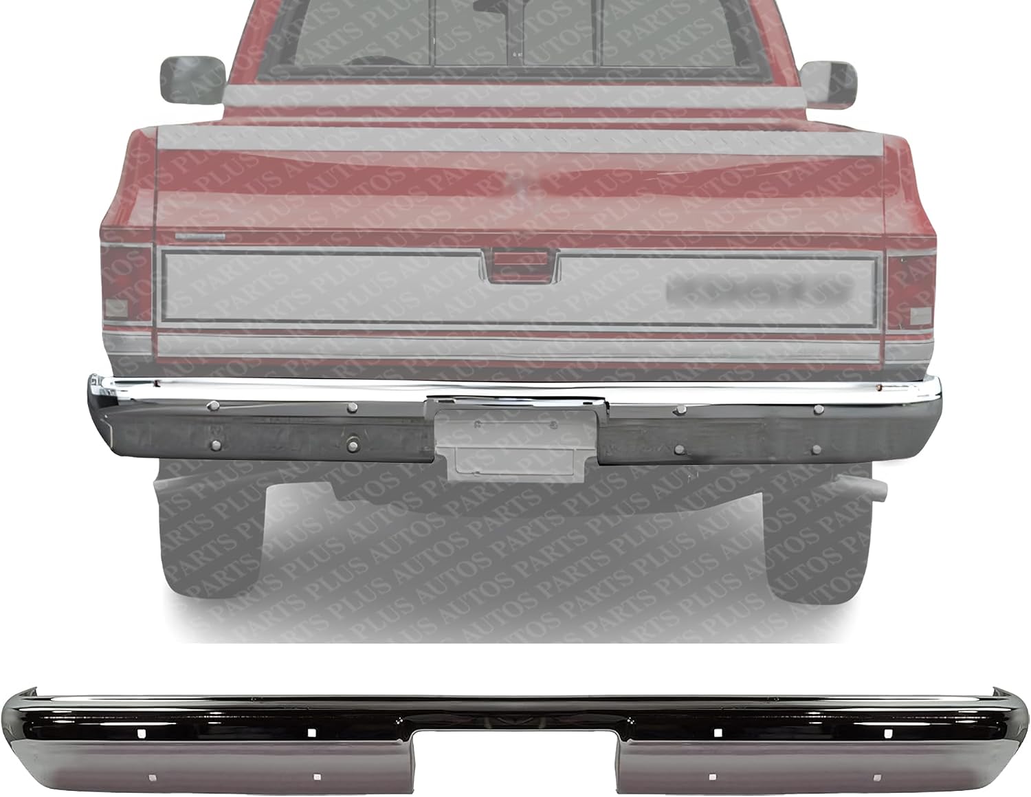 Rear Bumper Face Bar Chrome Steel Without Impact Strip Holes Direct Replacement Compatible With 1981-1987 Chevrolet & GMC C/K Series / 1981-1991 Suburban GM1102136 14021280