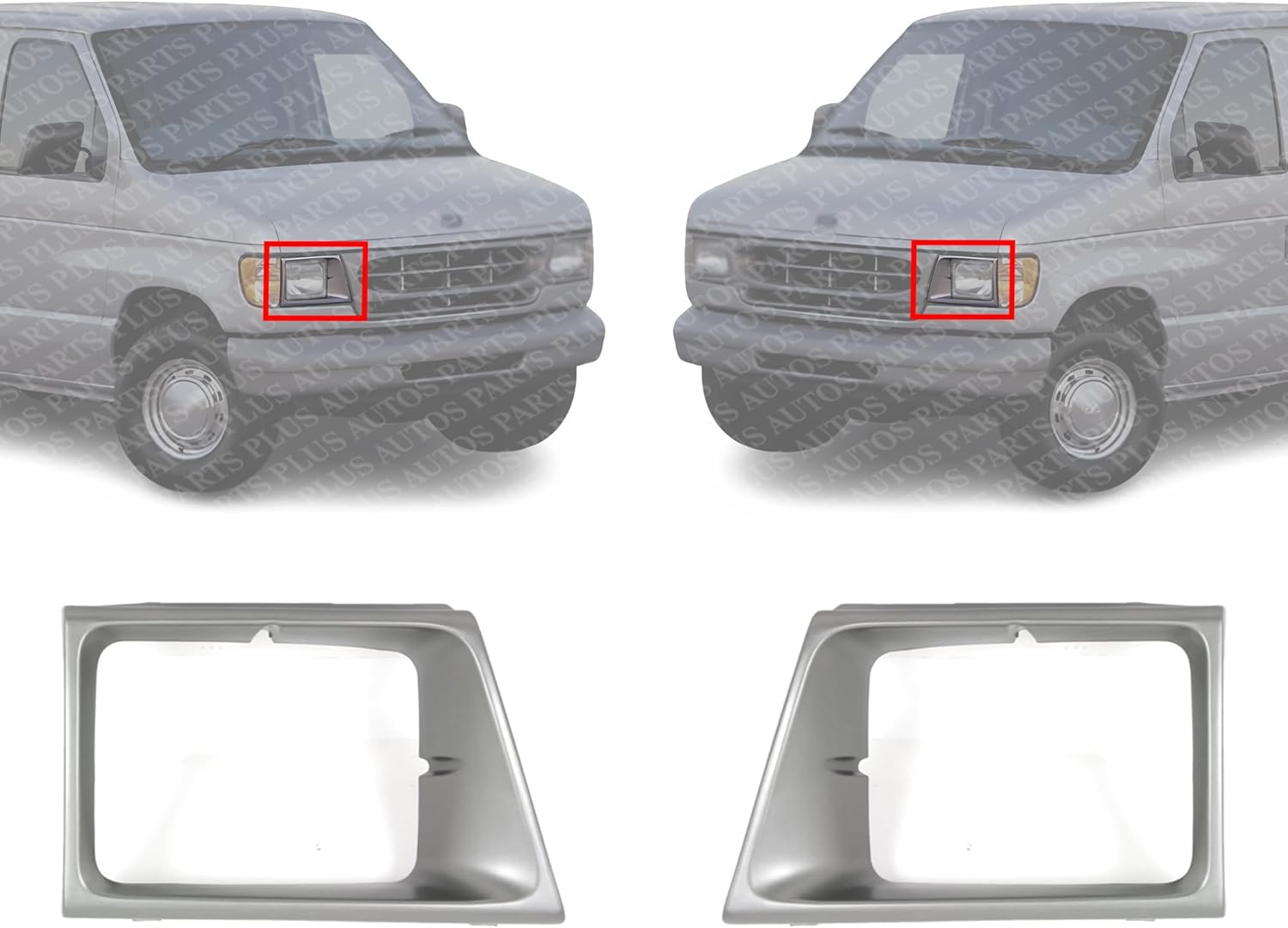 Set Of 2 Front Headlight Door Bezel Argent Plastic Right & Left Side Direct Replacement Compatible With 1992-1996 Ford E-Series Econoline Van FO2513141 FO2512141 F2UZ13064A F2UZ13064B