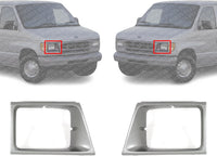 Set Of 2 Front Headlight Door Bezel Argent Plastic Right & Left Side Direct Replacement Compatible With 1992-1996 Ford E-Series Econoline Van FO2513141 FO2512141 F2UZ13064A F2UZ13064B