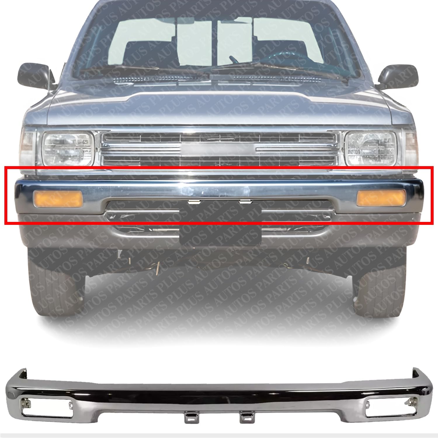Front Bumper Face Bar Chrome Steel Direct Replacement Compatible With 1989-1995 Toyota Pickup TO1002102 5210135070