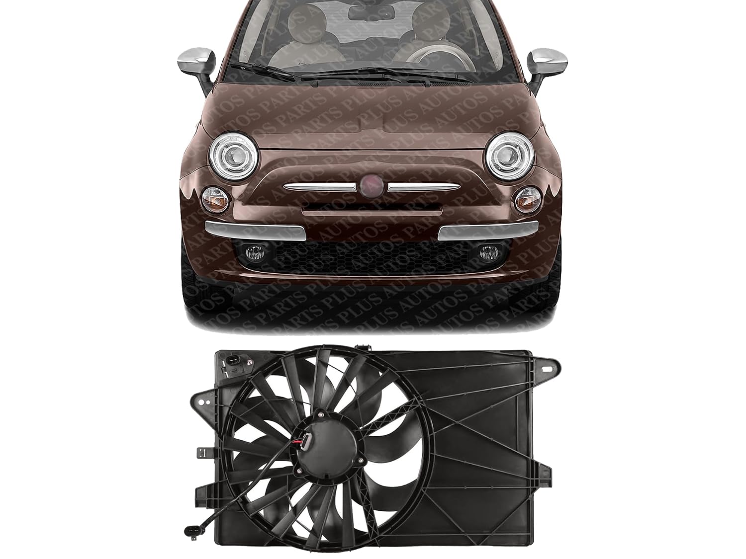 Front Radiator Cooling Fan Assembly Plastic Direct Replacement Compatible with 2012-2019 Fiat 500 FI3115100 68184569AC