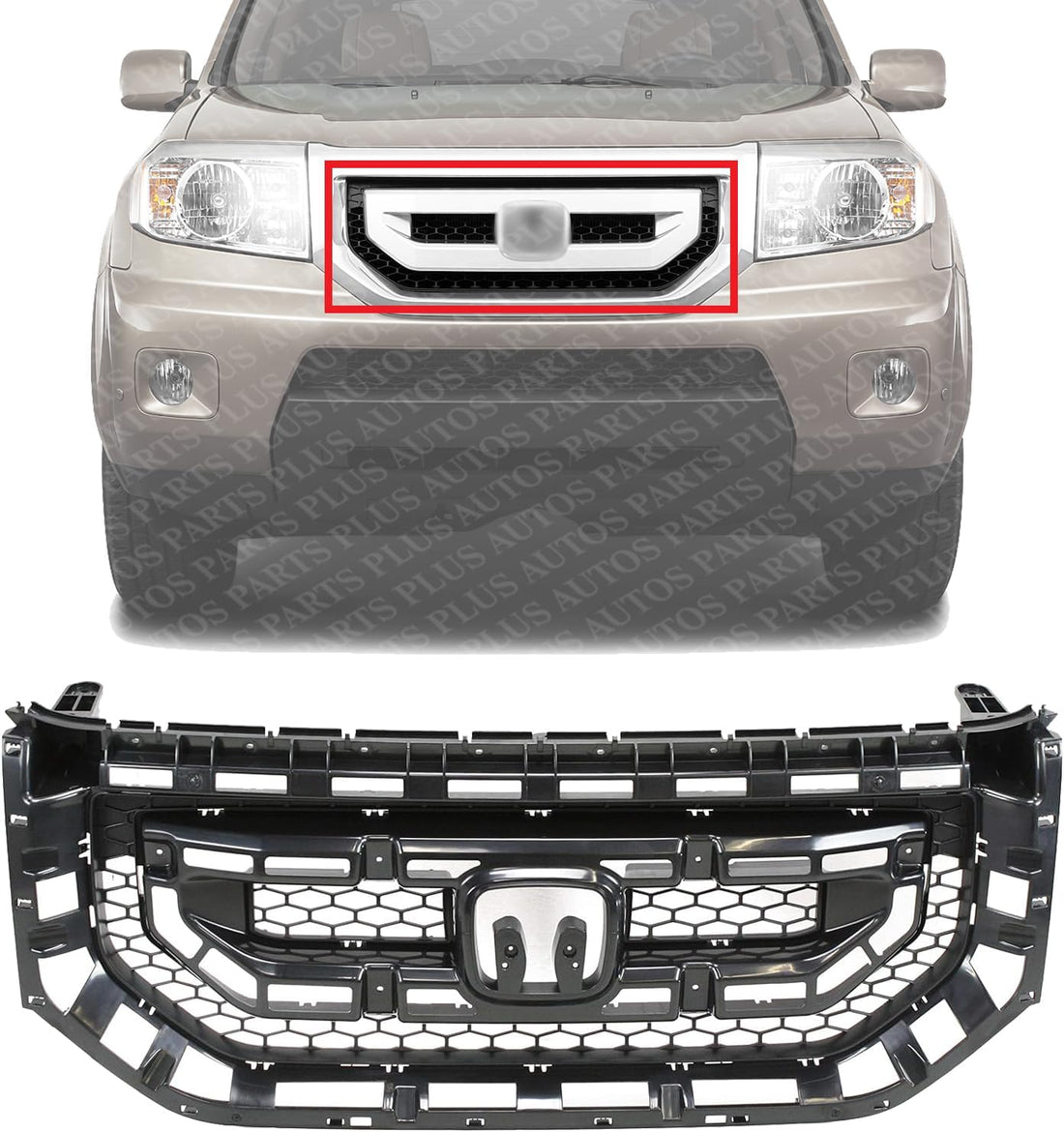 Front Grille Gray Shell And Insert Direct Replacement Compatible With 2009-2011 Honda Pilot HO1200200 75101SZAA01ZA