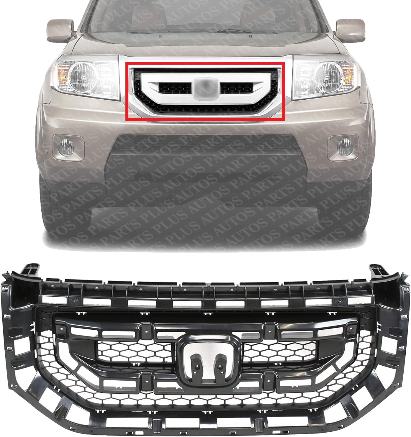 Front Grille Gray Shell And Insert Direct Replacement Compatible With 2009-2011 Honda Pilot HO1200200 75101SZAA01ZA