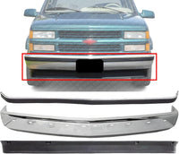 AUTOS PARTS PLUS Front Bumper Face Bar Chrome Steel + Molding Impact Strip + Lower Valance Air Deflector Primed Direct Replacement Compatible With 1988-2000 Chevrolet C/K Series GM1002802 GM1057127
