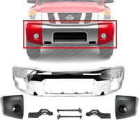 Front Bumper Face Bar Chrome Steel + End Caps Primed + Brackets Set Direct Replacement Compatible With 2004-2007 Nissan Titan NI1002136 NI1004147 NI1005147 NI1032104 NI1066130