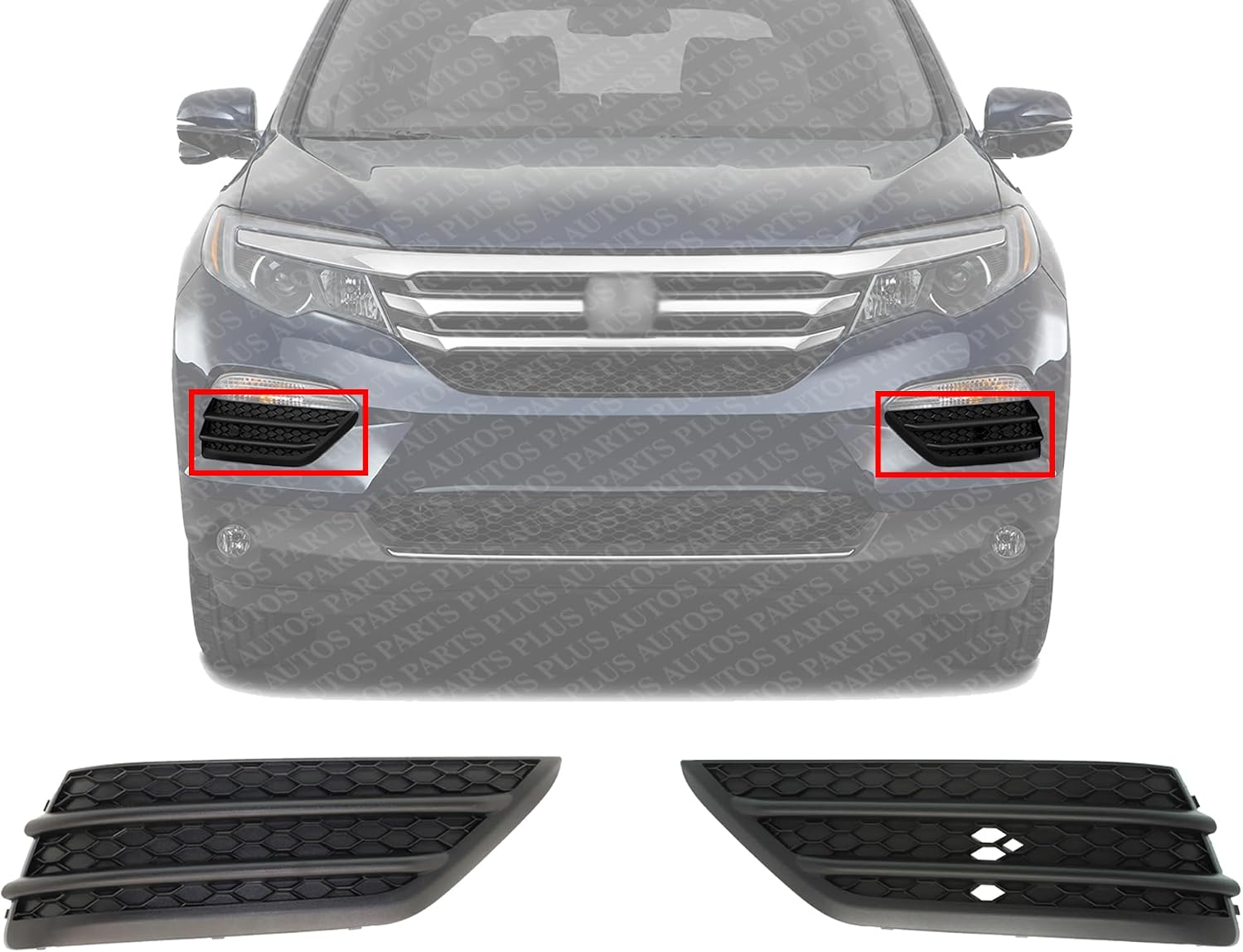 Set of 2 Front Bumper Outer Grille Textured Left Driver & Right Passenger Side Direct Replacement Compatible with 2016-2018 Honda Pilot HO1038130 HO1039130 71102TG7A00 71107TG7A00