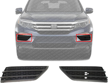 Set of 2 Front Bumper Outer Grille Textured Left Driver & Right Passenger Side Direct Replacement Compatible with 2016-2018 Honda Pilot HO1038130 HO1039130 71102TG7A00 71107TG7A00