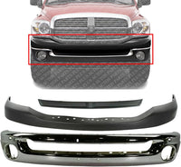 Front Bumper Face Bar Chrome Steel + Inner Filler + Upper Cover Textured Direct Replacement Compatible With 2006-2009 Dodge Ram 1500 2500 3500 CH1000880 CH1002383 CH1091101