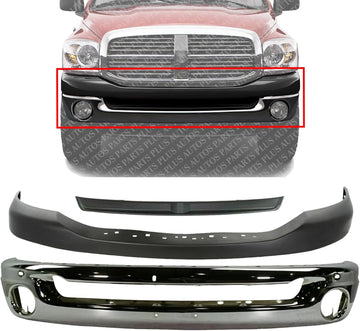 Front Bumper Face Bar Chrome Steel + Inner Filler + Upper Cover Textured Direct Replacement Compatible With 2006-2009 Dodge Ram 1500 2500 3500 CH1000880 CH1002383 CH1091101