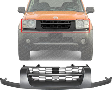Front Grille Gray Shell And Insert Plastic Direct Replacement Compatible With 2002-2004 Nissan Xterra NI1200198 623107Z800
