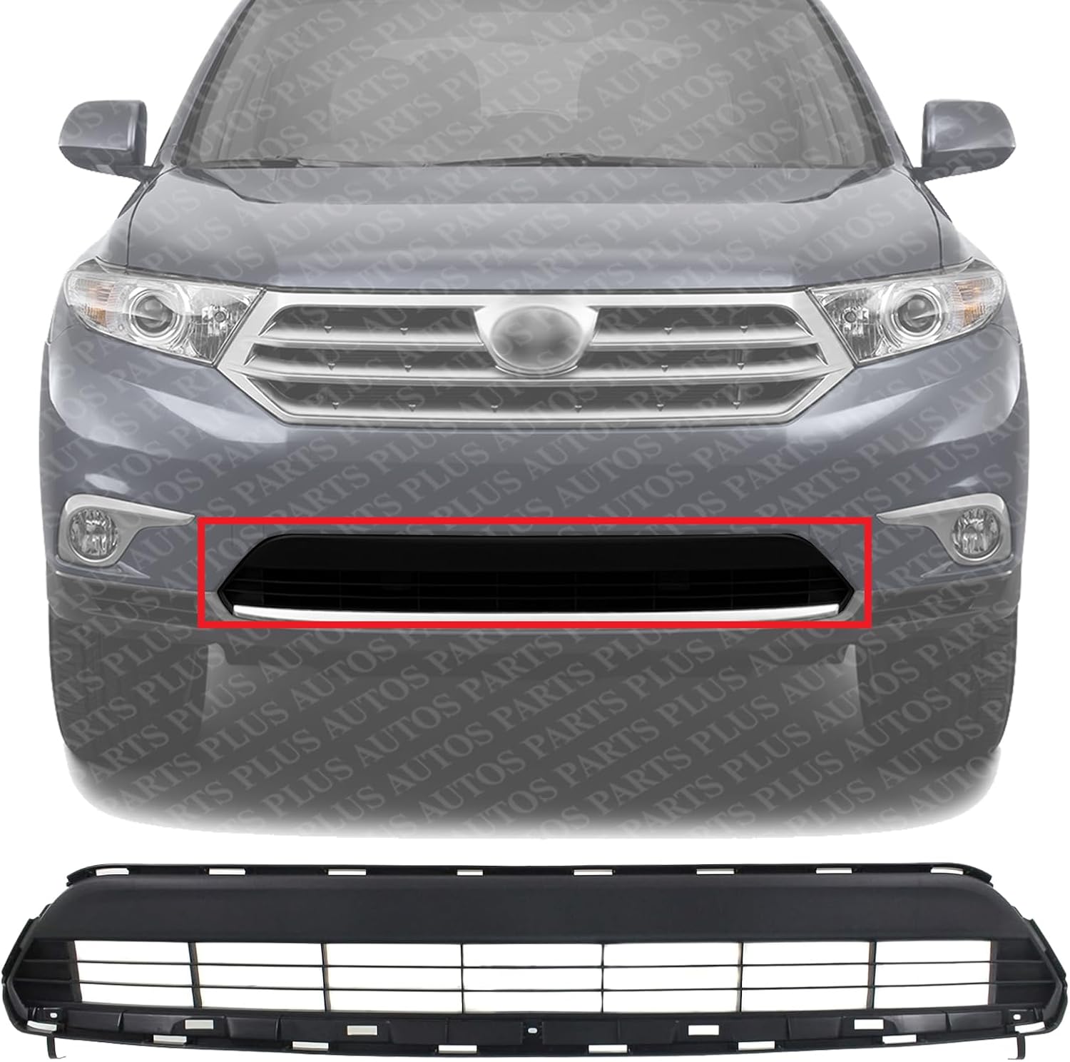 Front Bumper Lower Grille Textured Plastic Direct Replacement Compatible With 2011-2013 Toyota Highlander TO1036130 531120E070