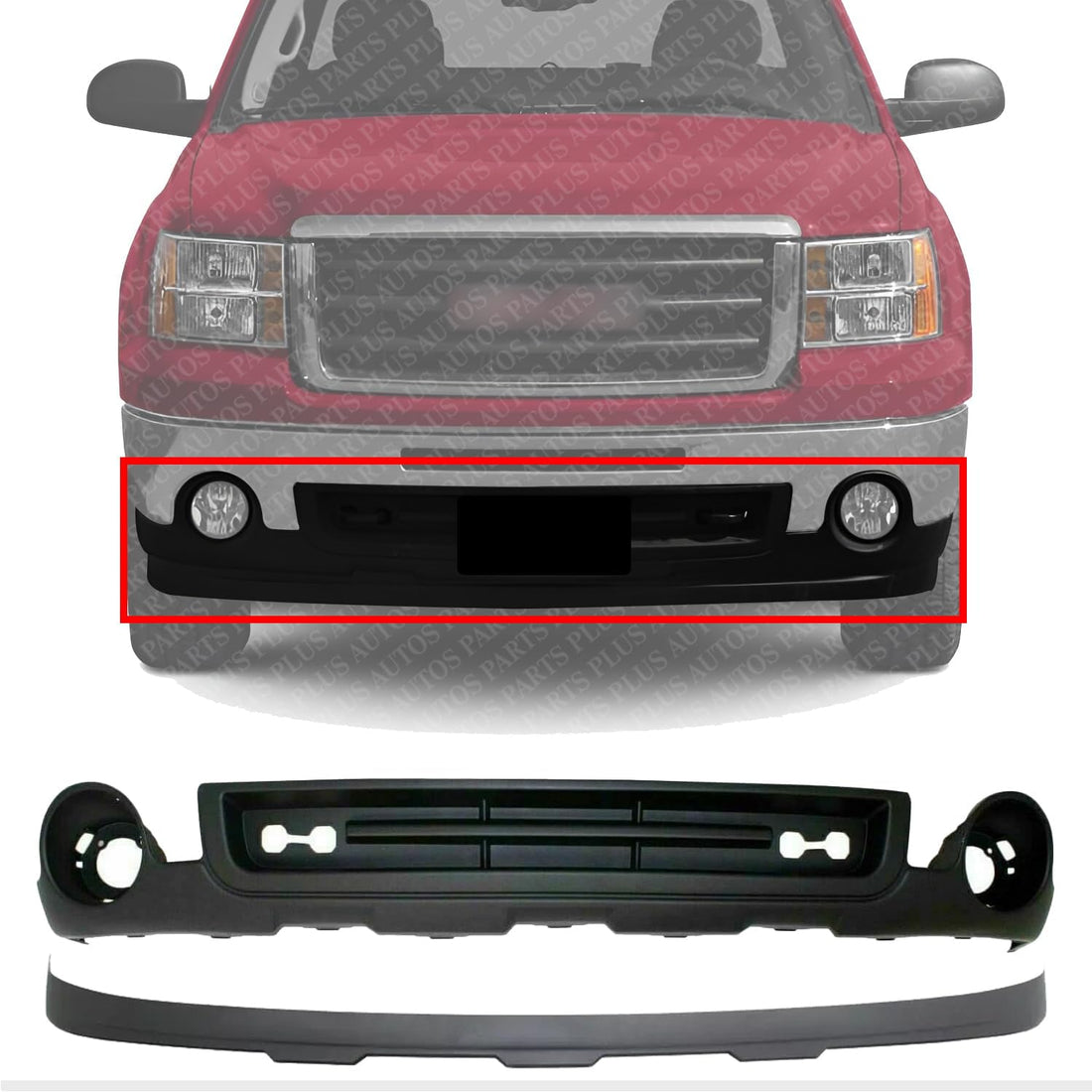 Front Lower Valance Air Deflector With Fog Light Holes + Extension Textured Direct Replacement Compatible With GMC Sierra 1500 2007-2013 GM1015100 GM1092211 15131299 15917769