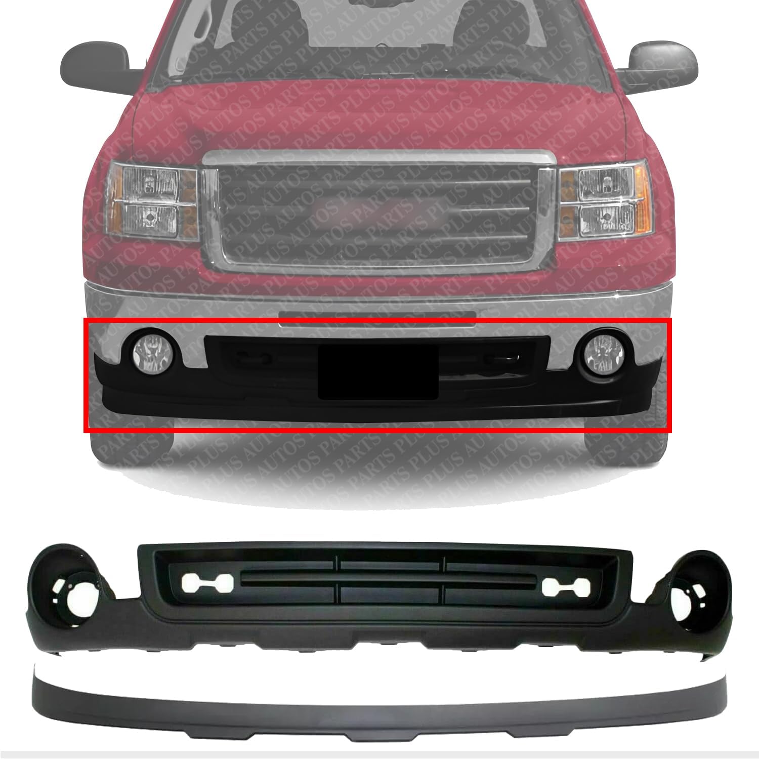 Front Lower Valance Air Deflector With Fog Light Holes + Extension Textured Direct Replacement Compatible With GMC Sierra 1500 2007-2013 GM1015100 GM1092211 15131299 15917769