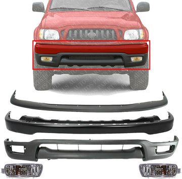 Front Bumper Steel + Upper Filler + Lower Valance + Signal Light Assembly Right Passenger & Left Driver Side Direct Replacement Compatible With Toyota Tacoma 2001-04 TO1095196