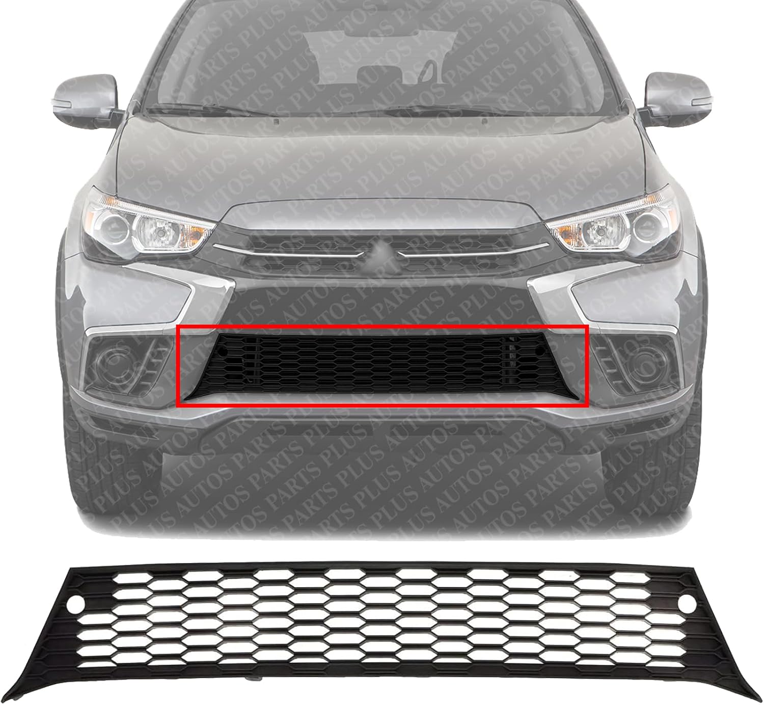 Front Bumper Lower Grille Textured Plastic Direct Replacement Compatible With 2018-2019 Mitsubishi Outlander MI1036111 6402A505