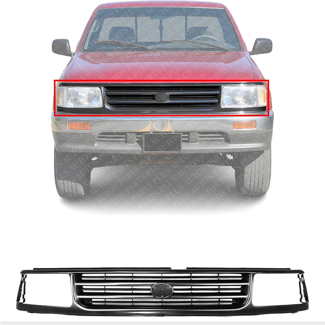 Front Grille Assembly Painted Gray Shell And Insert With Headlight Holes & Emblem Provision Direct Replacement Compatible With 1993-1998 Toyota T100 TO1200191 5311134010