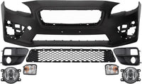 Front Bumper Cover Primed Plastic + Lower Grille + Signal Lamp + Fog Light + Trim Left & Right Side Direct Replacement Compatible With 2015-2017 Subaru WRX
