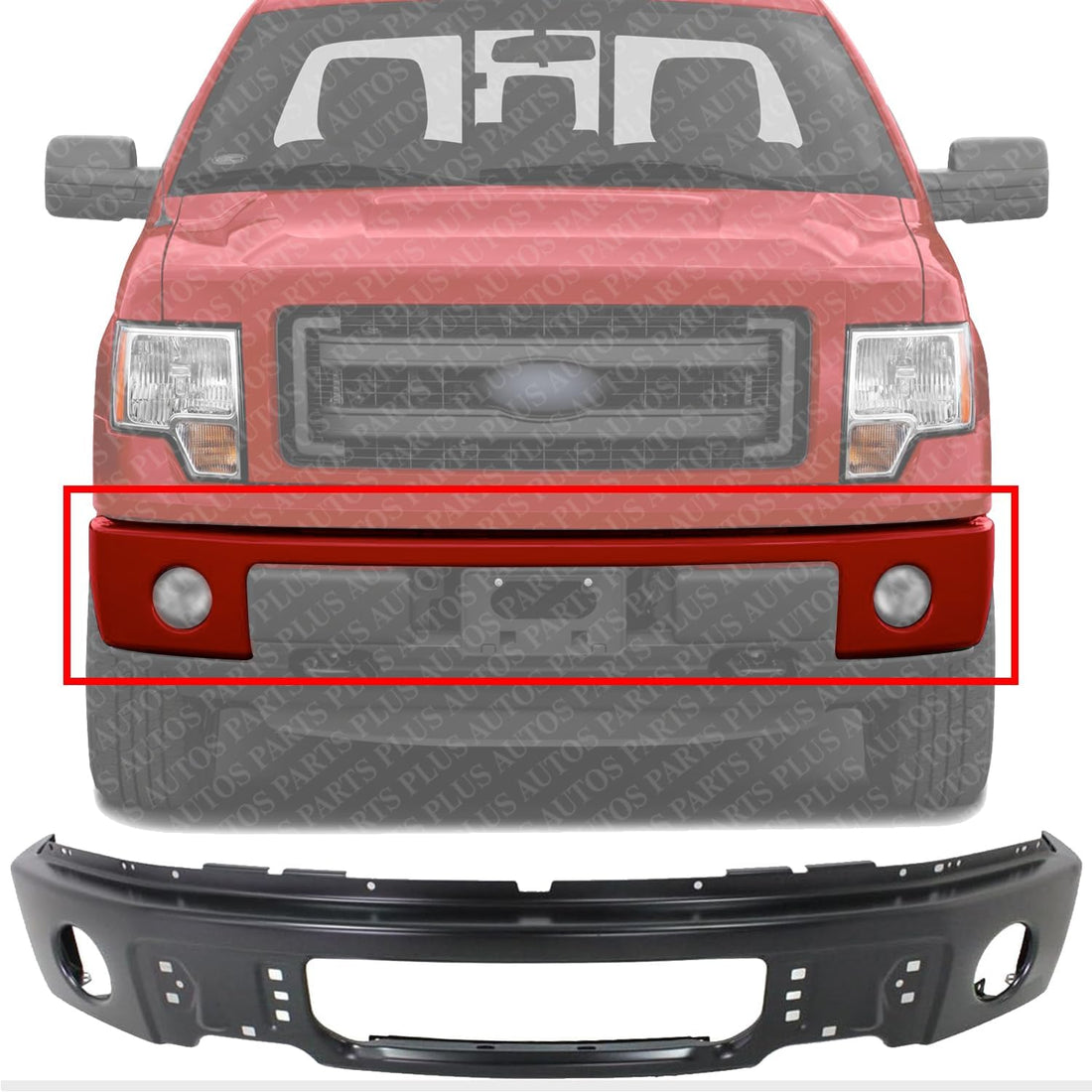 Front Bumper Face Bar Primed Steel Direct Replacement Compatible With 2009-2014 Ford F-150 FO1002413 9L3Z17757DPTM