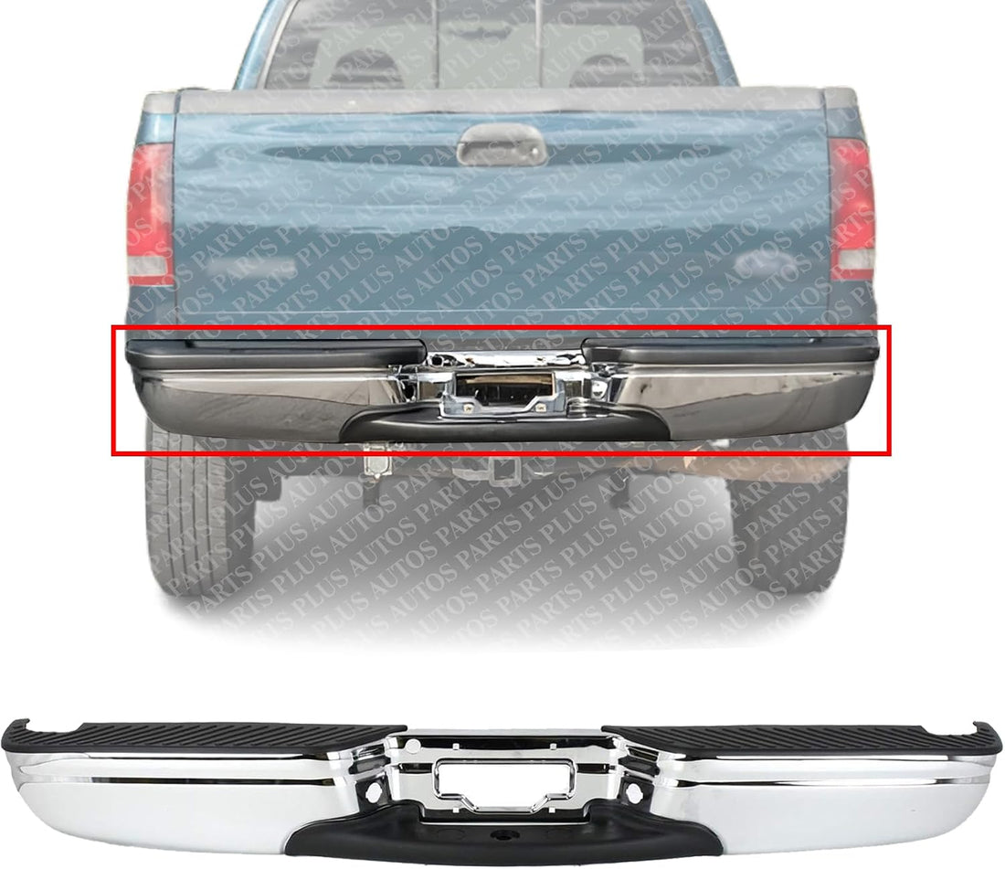 Rear Step Bumper Assembly Chrome Without Brackets Direct Replacement Compatible With 1997-1999 Ford F-250/1997-2003 F-150 FO1103101 XL3Z17906CB-PFM