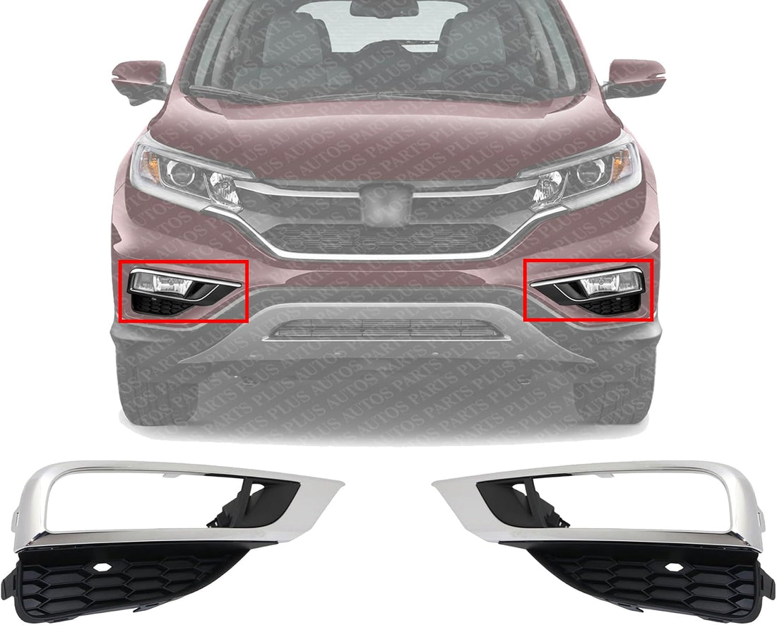 Set Of 2 Front Fog Light Molding Chrome Left Driver & Right Passenger Side Direct Replacement Compatible With 2015-2016 Honda CR-V HO1038124 HO1039124 71103T1WA00 71108T1WA00