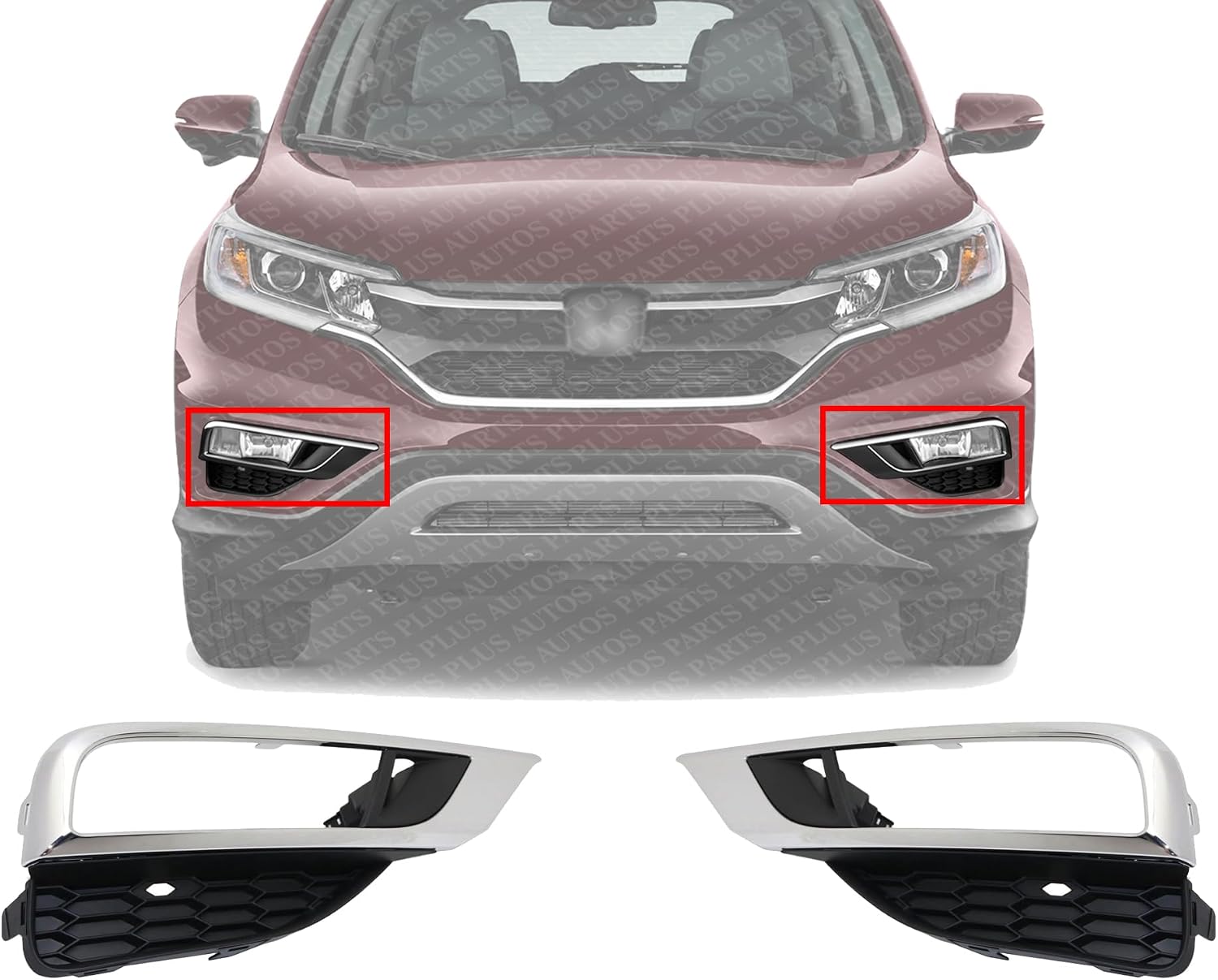 Set Of 2 Front Fog Light Molding Chrome Left Driver & Right Passenger Side Direct Replacement Compatible With 2015-2016 Honda CR-V HO1038124 HO1039124 71103T1WA00 71108T1WA00
