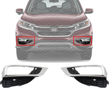 Set Of 2 Front Fog Light Molding Chrome Left Driver & Right Passenger Side Direct Replacement Compatible With 2015-2016 Honda CR-V HO1038124 HO1039124 71103T1WA00 71108T1WA00