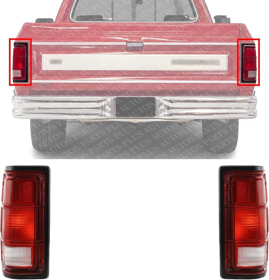 Set of 2 Tail Light Lens And Housing With Black Trim Right Passenger & Left Driver Side Direct Replacement Compatible With 1988-1993 Dodge Full Size Pickup CH2800114 CH2801114