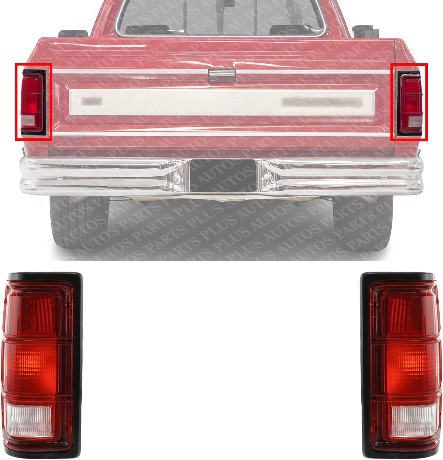 Set of 2 Tail Light Lens And Housing With Black Trim Right Passenger & Left Driver Side Direct Replacement Compatible With 1988-1993 Dodge Full Size Pickup CH2800114 CH2801114