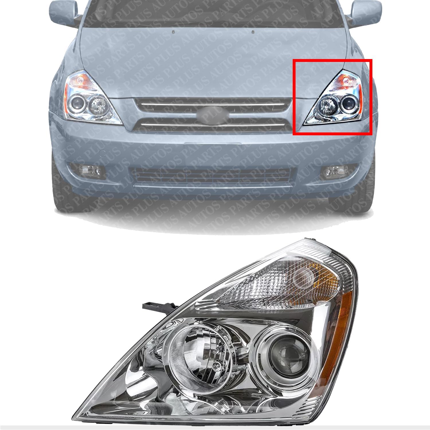 Front Head Light Assembly Left Driver Side Direct Replacement Compatible With 2007 Kia Sedona KI2502145 921014D011