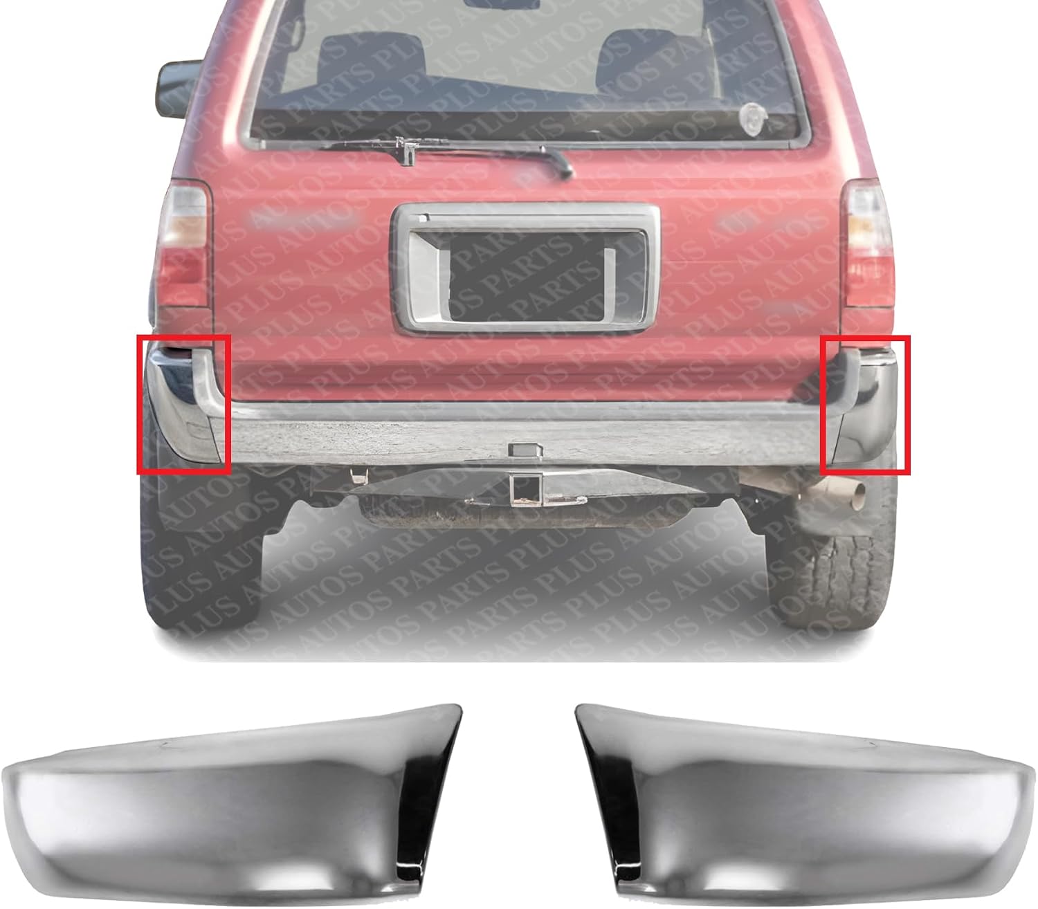 Set Of 2 Rear Bumper End Caps Chrome Steel Left Driver & Right Passenger Side Direct Replacement Compatible With 1990-1995 Toyota 4Runner TO1104104 TO1105104 5210689106 5210789104