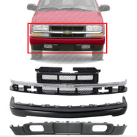 Front Grille + Bumper Primed Steel + Lower Valance Air Deflector Textured Direct Replacement Compatible With 1998-2004 Chevrolet S10 GM1002367 GM1200419 GM1092164 15007660 15048519