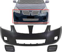 Front Bumper Cover Primed Plastic + Fog Light Cover Left Driver & Right Passenger Side Direct Replacement Compatible With 2009-2010 Pontiac Vibe