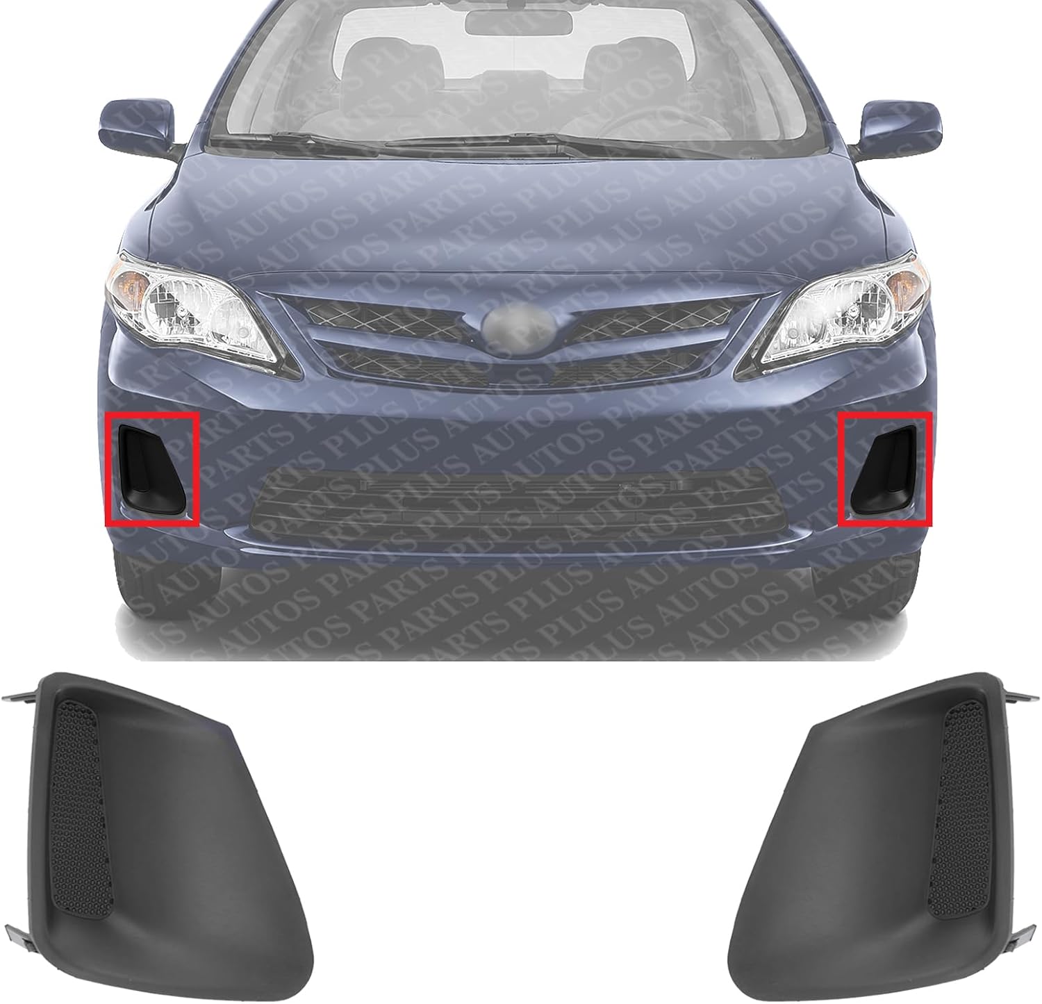 Set Of 2 Front Fog Light Cover Primed Plastic Left Driver & Right Passenger Side Direct Replacement Compatible With 2011-2013 Toyota Corolla TO1039141 TO1038141 8148102200 8148202190