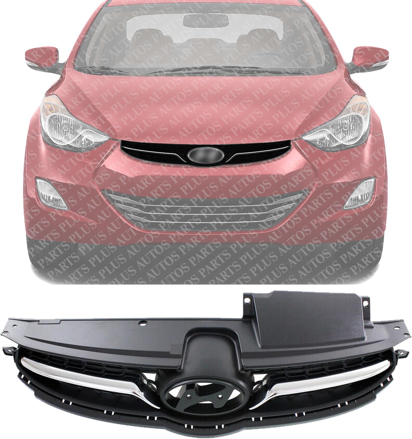 Front Grille Assembly Gray Shell And Insert With Chrome Molding Direct Replacement Compatible With 2011-2013 Hyundai Elantra HY1200165 863503X200