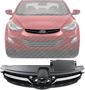 Front Grille Assembly Gray Shell And Insert With Chrome Molding Direct Replacement Compatible With 2011-2013 Hyundai Elantra HY1200165 863503X200