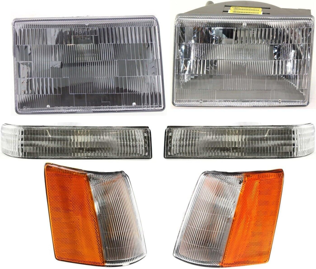 Front Headlights Assembly + Corners & Signal Lamps Lens And Housing Right Passenger & Left Driver Side Direct Replacement Compatible With Jeep Grand Cherokee 1993-1996 CH2520120