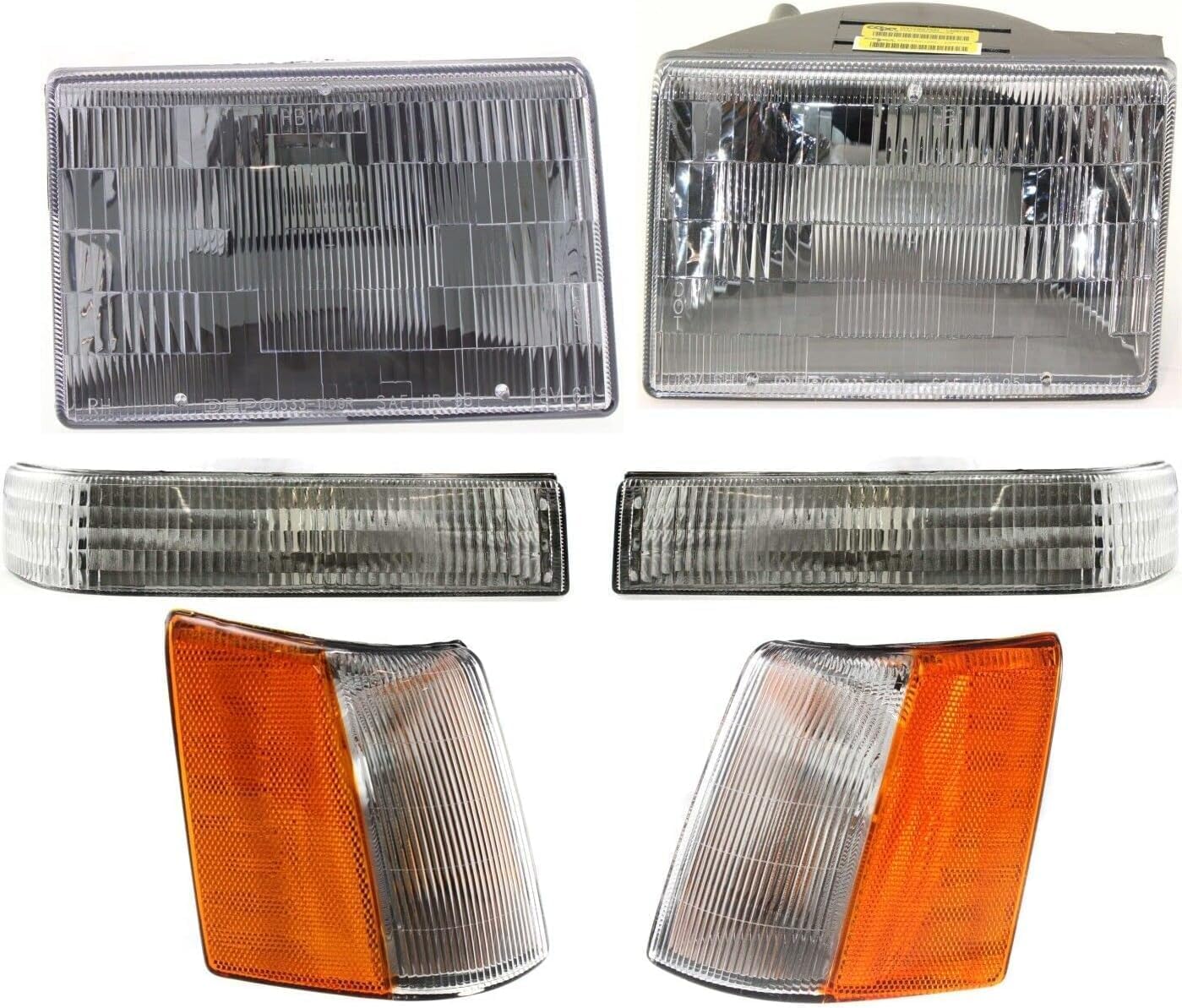 Front Headlights Assembly + Corners & Signal Lamps Lens And Housing Right Passenger & Left Driver Side Direct Replacement Compatible With Jeep Grand Cherokee 1993-1996 CH2520120