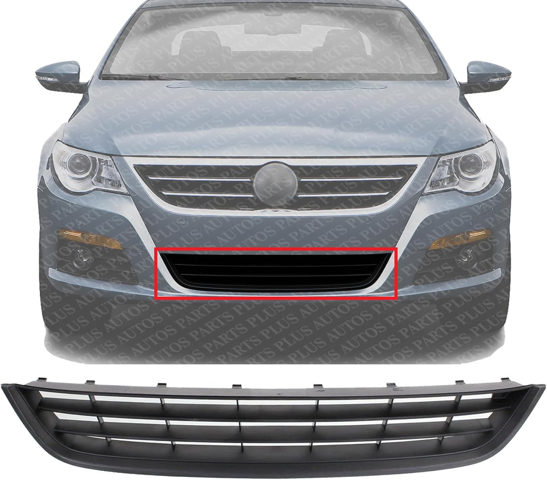 Front Bumper Center Lower Grille Primed Plastic Direct Replacement Compatible With 2009-2012 Volkswagen CC / 2009-2010 Passat CC VW1036117 3C88536779B9