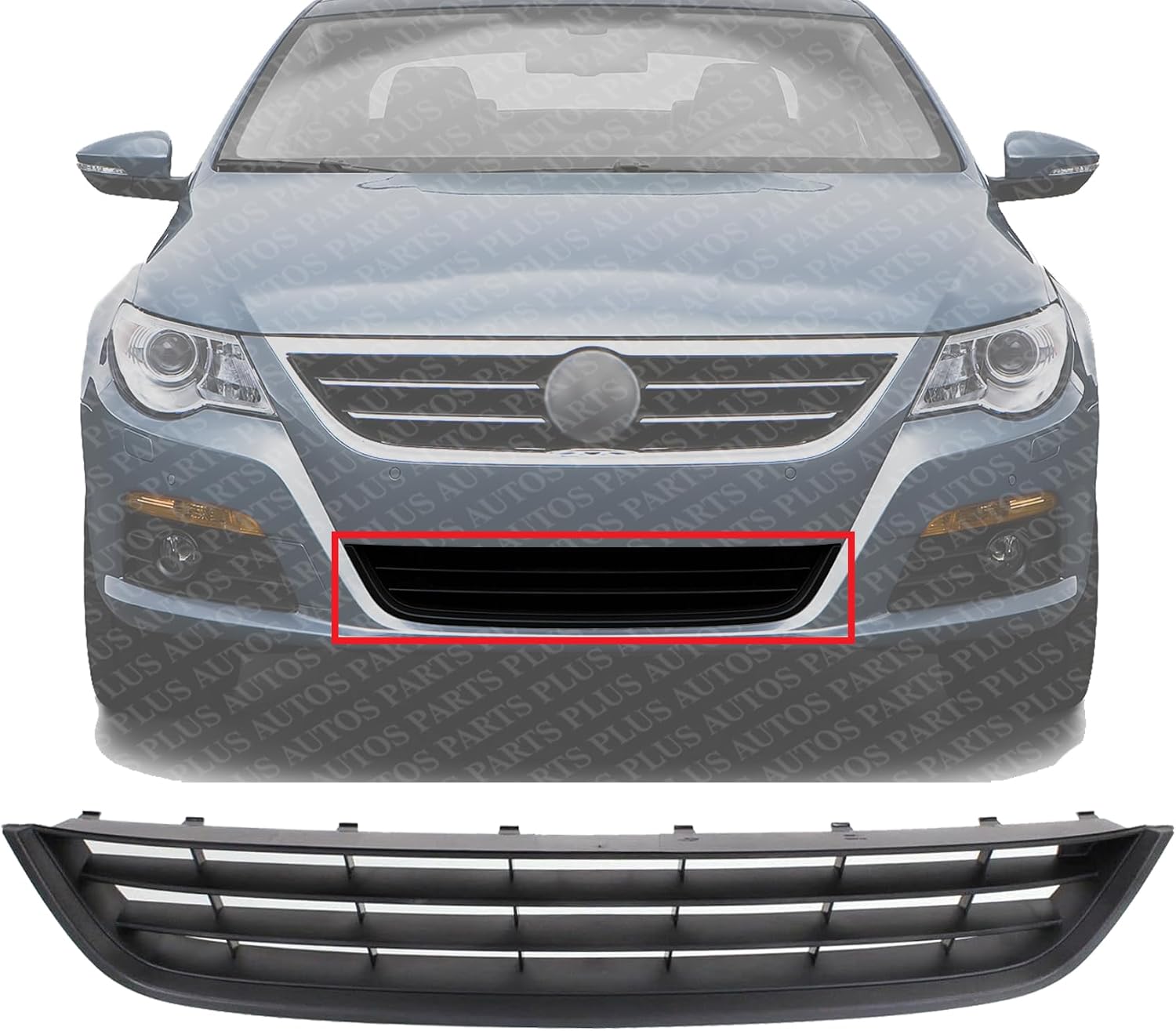 Front Bumper Center Lower Grille Primed Plastic Direct Replacement Compatible With 2009-2012 Volkswagen CC / 2009-2010 Passat CC VW1036117 3C88536779B9