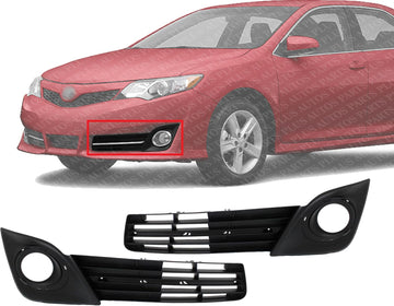 Set Of 2 Front Fog Light Molding Bezel Textured Plastic Left Driver & Right Passenger Side Direct Replacement Compatible With 2012-2014 Toyota Camry TO1039149 TO1038149