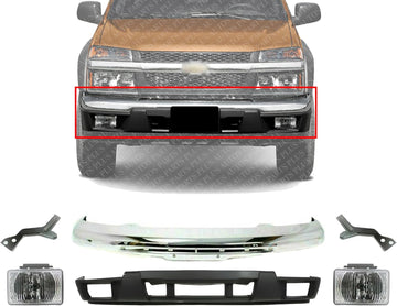 AUTOS PARTS PLUS Front Bumper Chrome With Brackets + Lower Valance Textured + Fog Light Right Passenger & Left Driver Side Direct Replacement Compatible With 2004-2012 Chevrolet Colorado/GMC Canyon