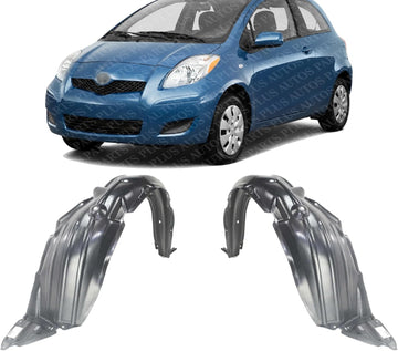 Set Of 2 Front Fender Liner Plastic Left Driver & Right Passenger Side Direct Replacement Compatible With 2007-2011 Toyota Yaris TO1251119 TO1250119 5387552141 5387652141
