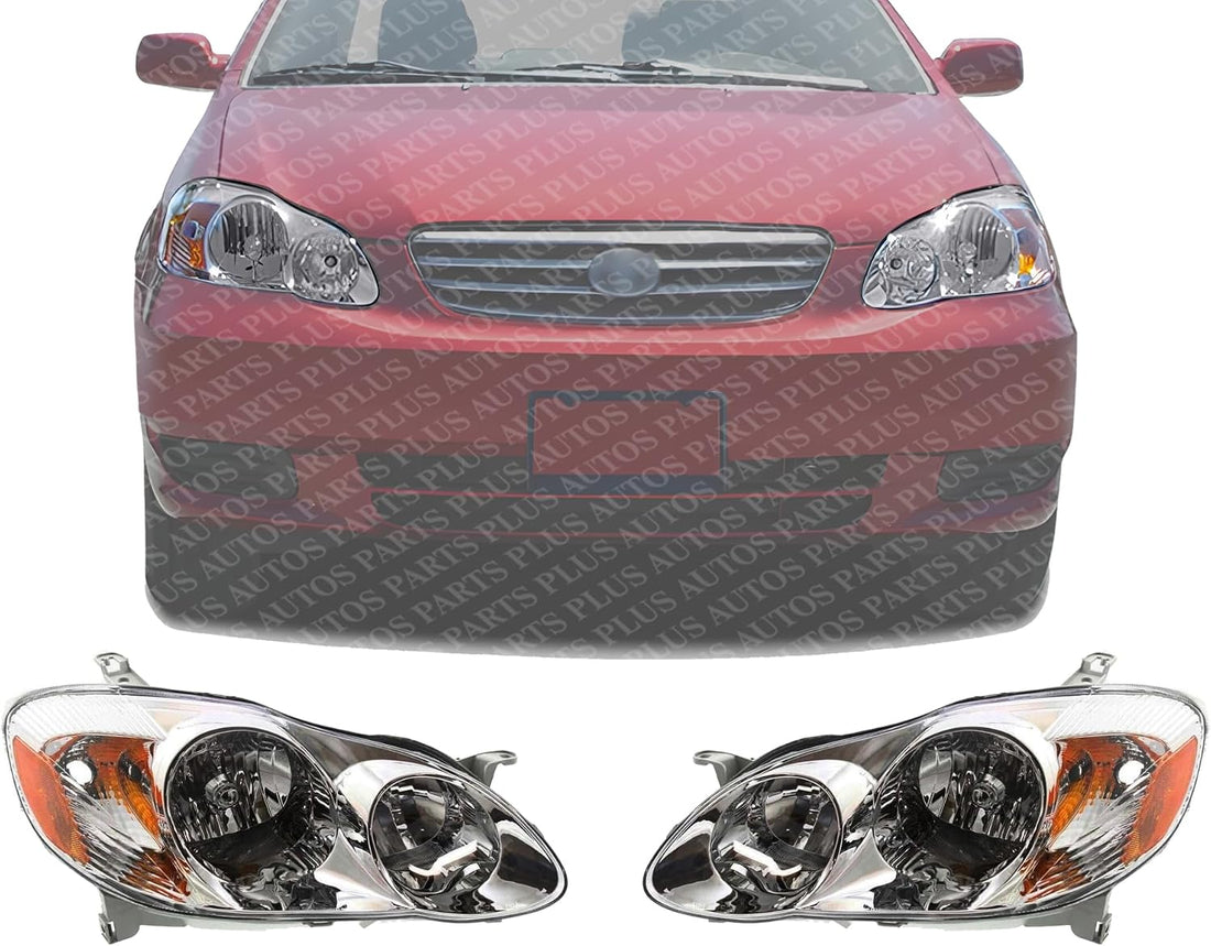 Set Of 2 Front Head Light Assembly Plastic Left Driver & Right Passenger Side Direct Replacement Compatible With 2003-2004 Toyota Corolla TO2503139 TO2502139 8111002190 8115002200