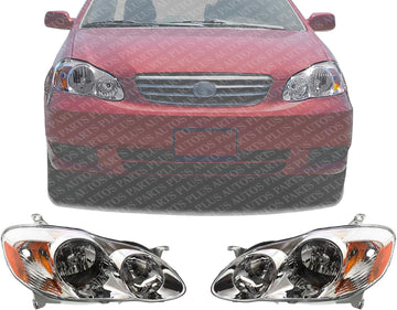 Set Of 2 Front Head Light Assembly Plastic Left Driver & Right Passenger Side Direct Replacement Compatible With 2003-2004 Toyota Corolla TO2503139 TO2502139 8111002190 8115002200