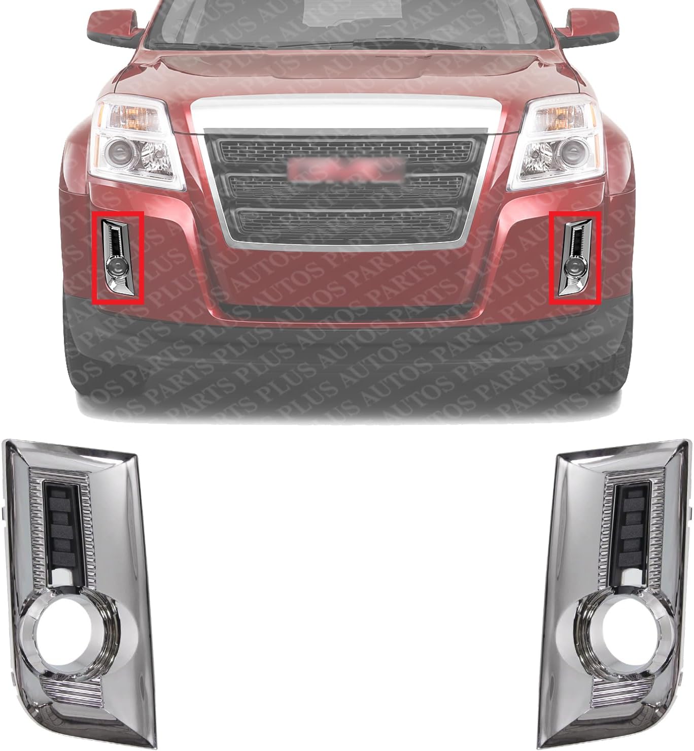 Set Of 2 Front Fog Light Molding Chrome Right Passenger & Left Driver Side Direct Replacement Compatible With 2010-2015 GMC Terrain GM1039123 GM1038123 25818476 25818477