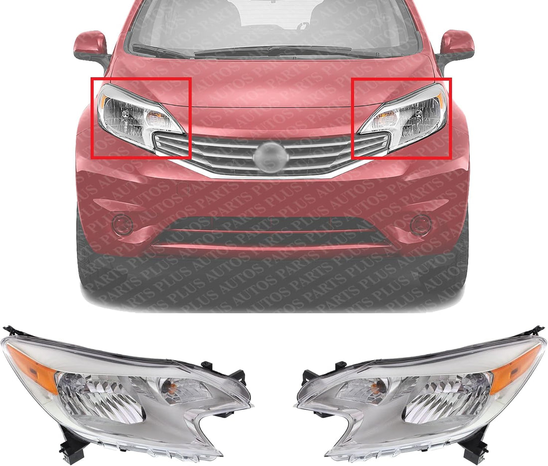 Set Of 2 Front Head Light Assembly Plastic Left Driver & Right Passenger Side Direct Replacement Compatible With 2014-2016 Nissan Versa Note NI2503223 NI2502223 260103WC0 260603WC0A