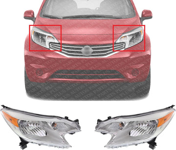 Set Of 2 Front Head Light Assembly Plastic Left Driver & Right Passenger Side Direct Replacement Compatible With 2014-2016 Nissan Versa Note NI2503223 NI2502223 260103WC0 260603WC0A