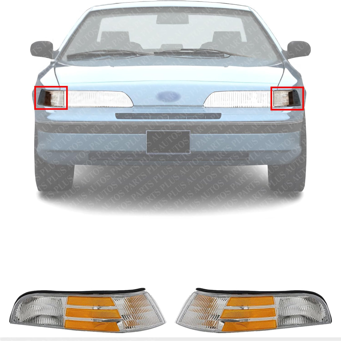 Set Of 2 Front Corner Light Lens And Housing Right Passenger & Left Driver Side Direct Replacement Compatible With 1992-1997 Ford Crown Victoria FO2521124 FO2520124 F2AZ13200B